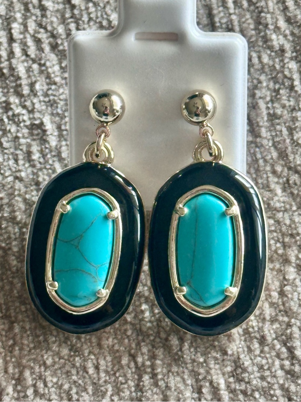 Turquoise Black Enamel Framed Drop Earrings